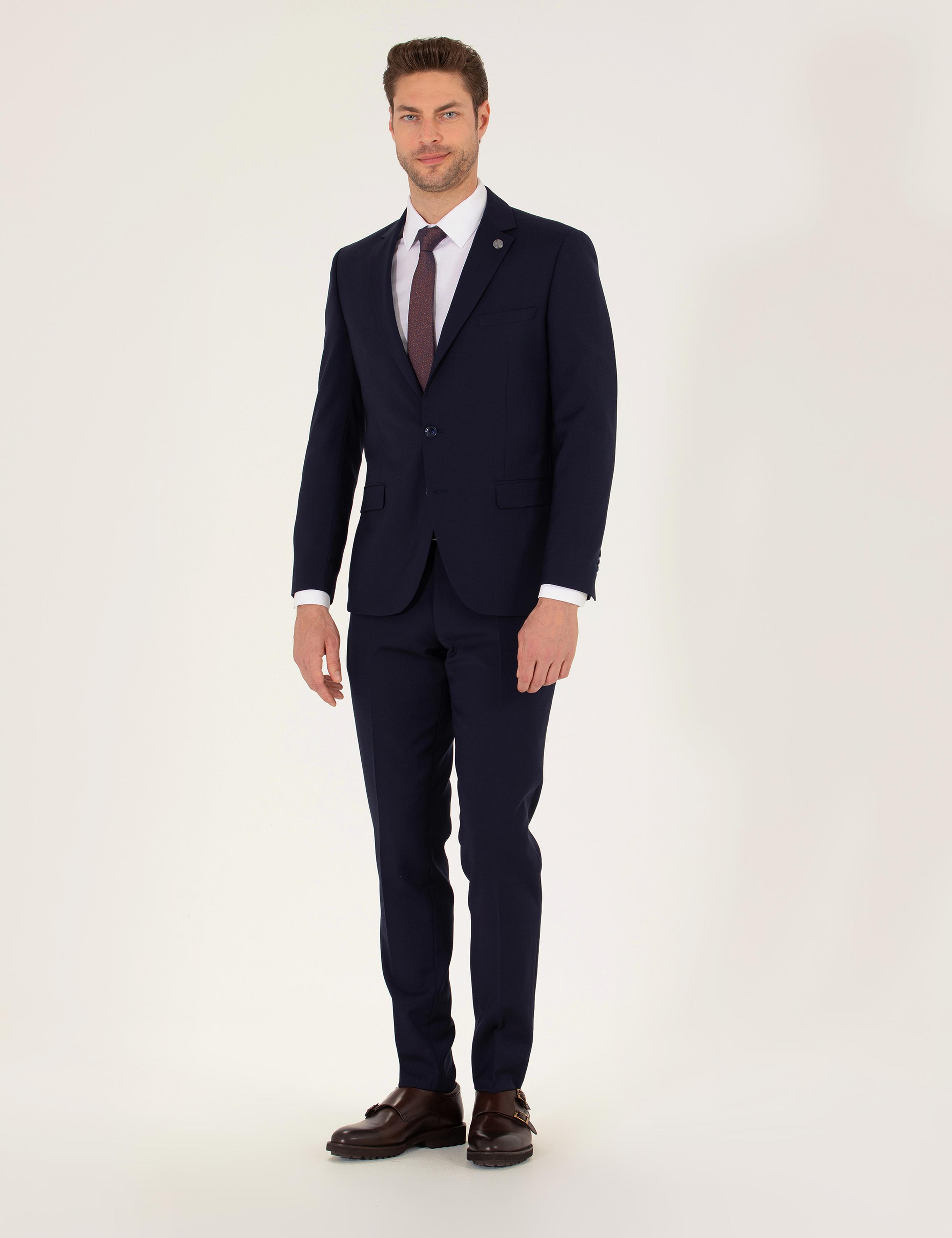 %100 Yün Lacivert Ekstra Slim Fit Takım Elbise