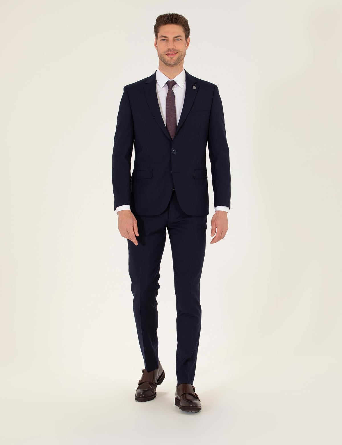 %100 Yün Lacivert Ekstra Slim Fit Takım Elbise