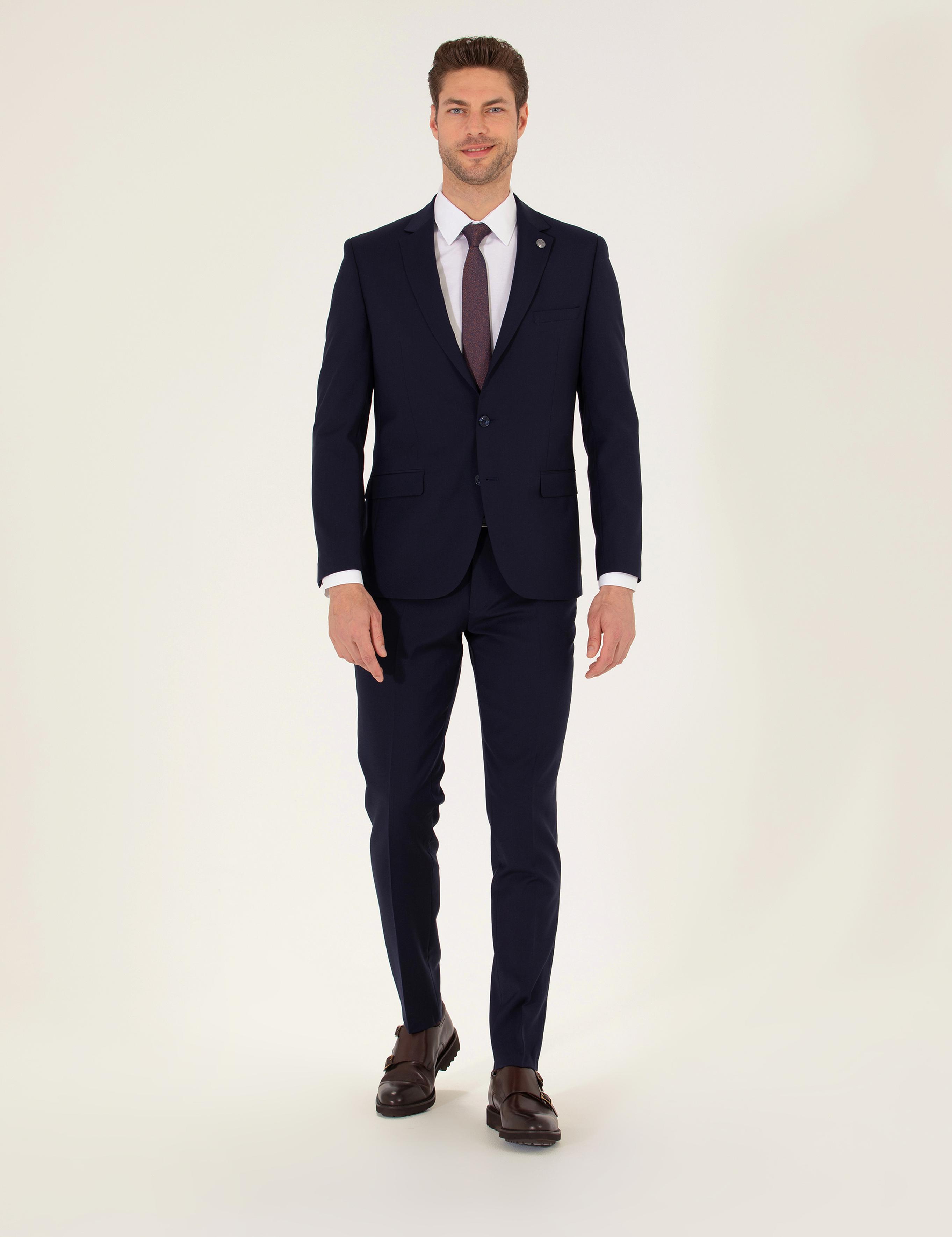 %100 Yün Lacivert Ekstra Slim Fit Takım Elbise