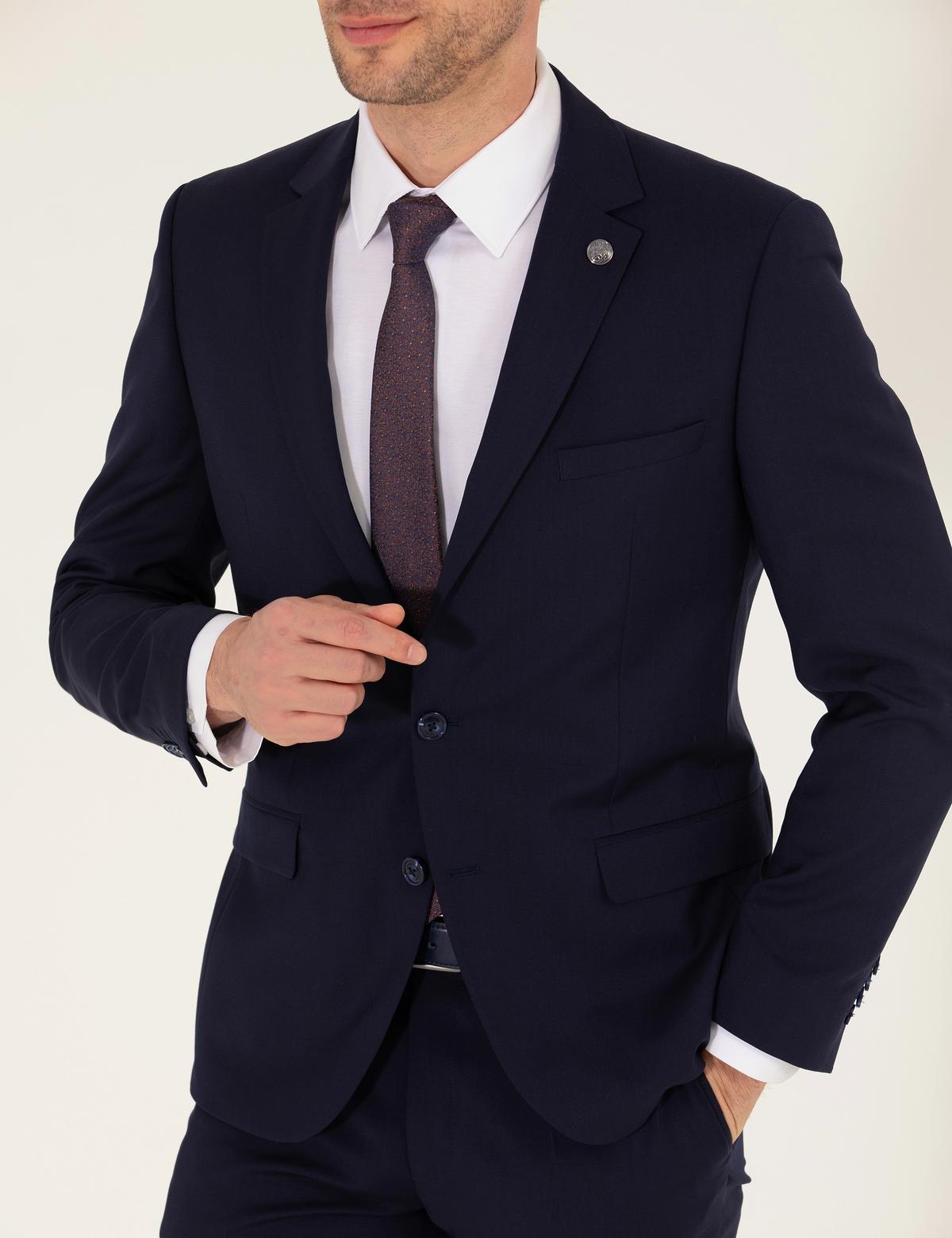 %100 Yün Lacivert Ekstra Slim Fit Takım Elbise - 50265000041