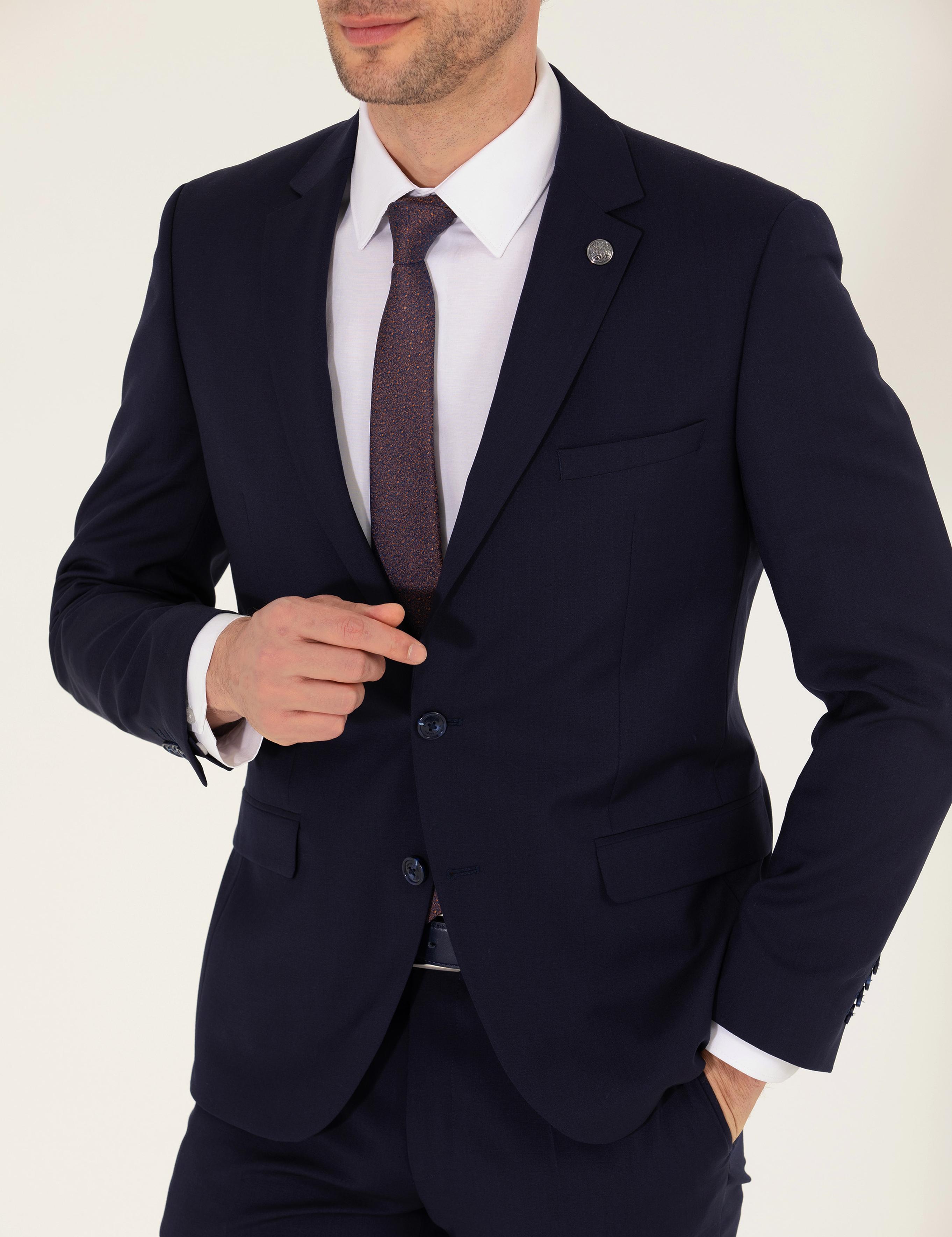 %100 Yün Lacivert Ekstra Slim Fit Takım Elbise