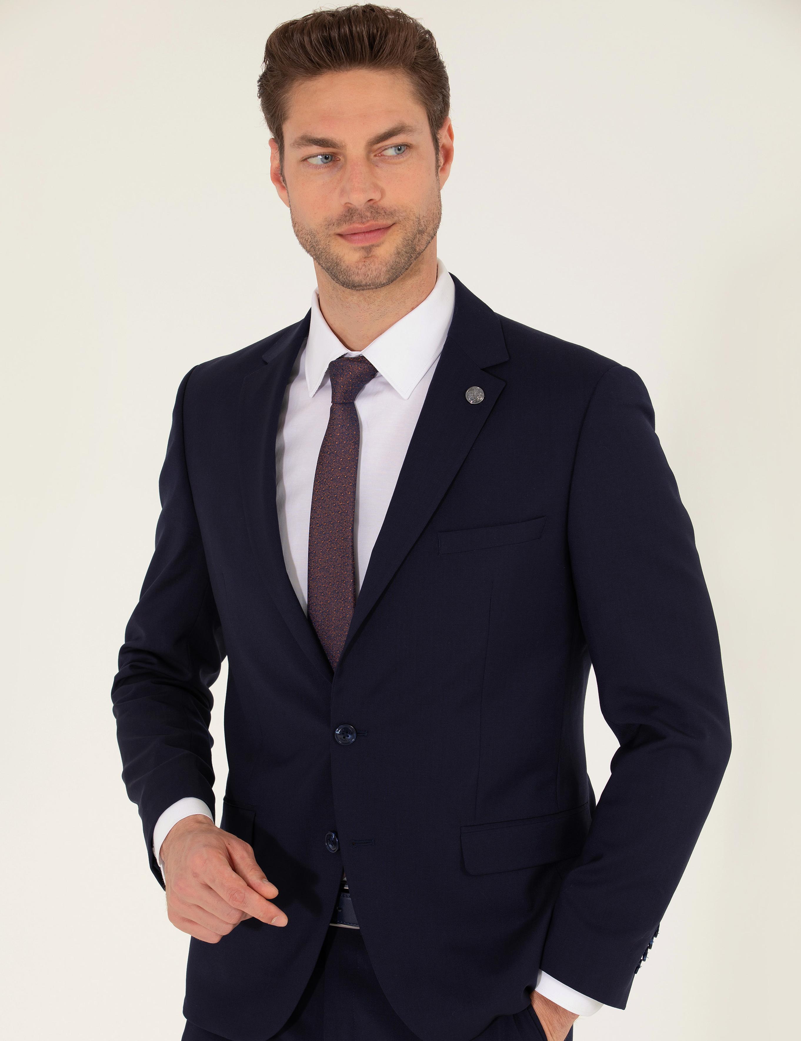 %100 Yün Lacivert Ekstra Slim Fit Takım Elbise