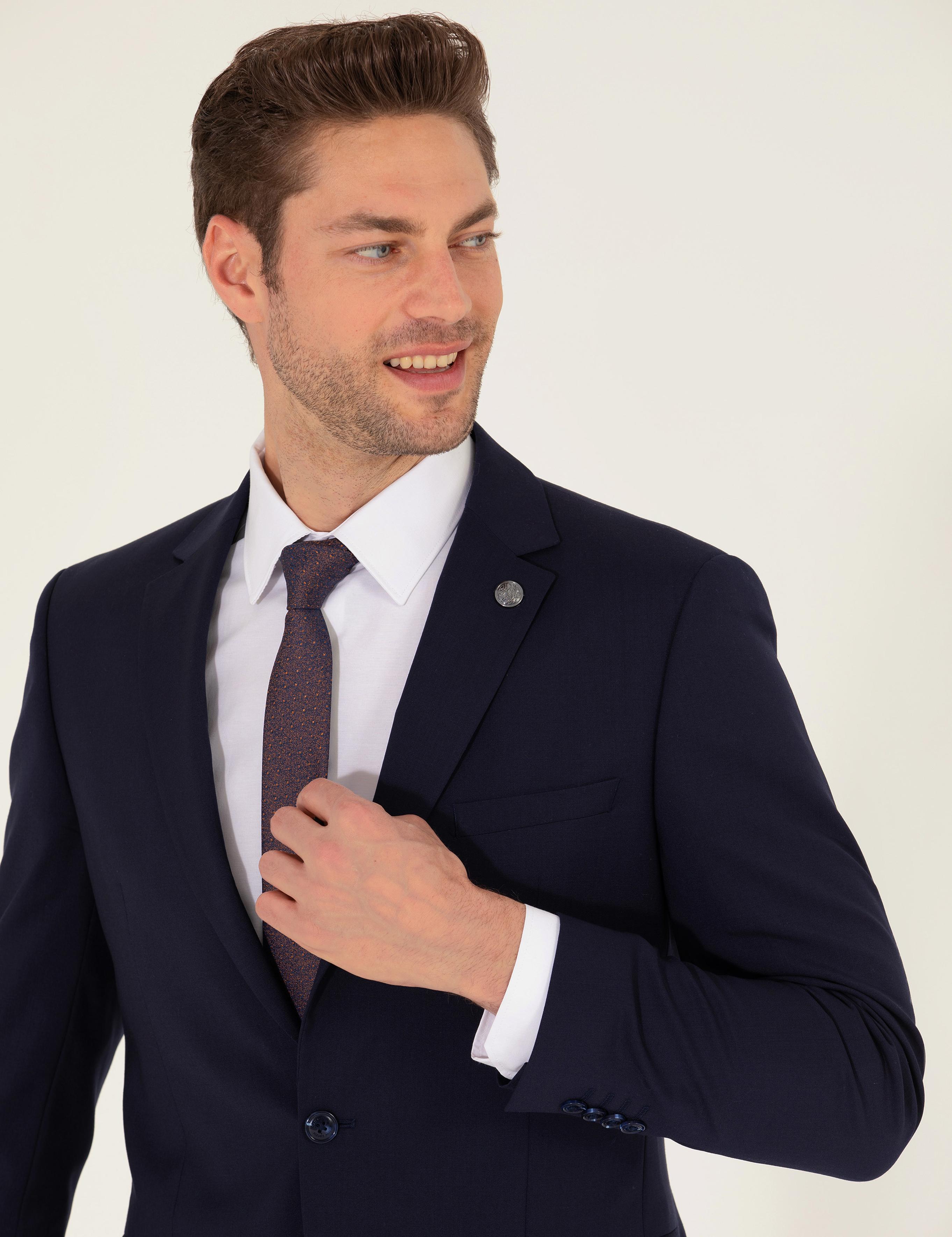 %100 Yün Lacivert Ekstra Slim Fit Takım Elbise