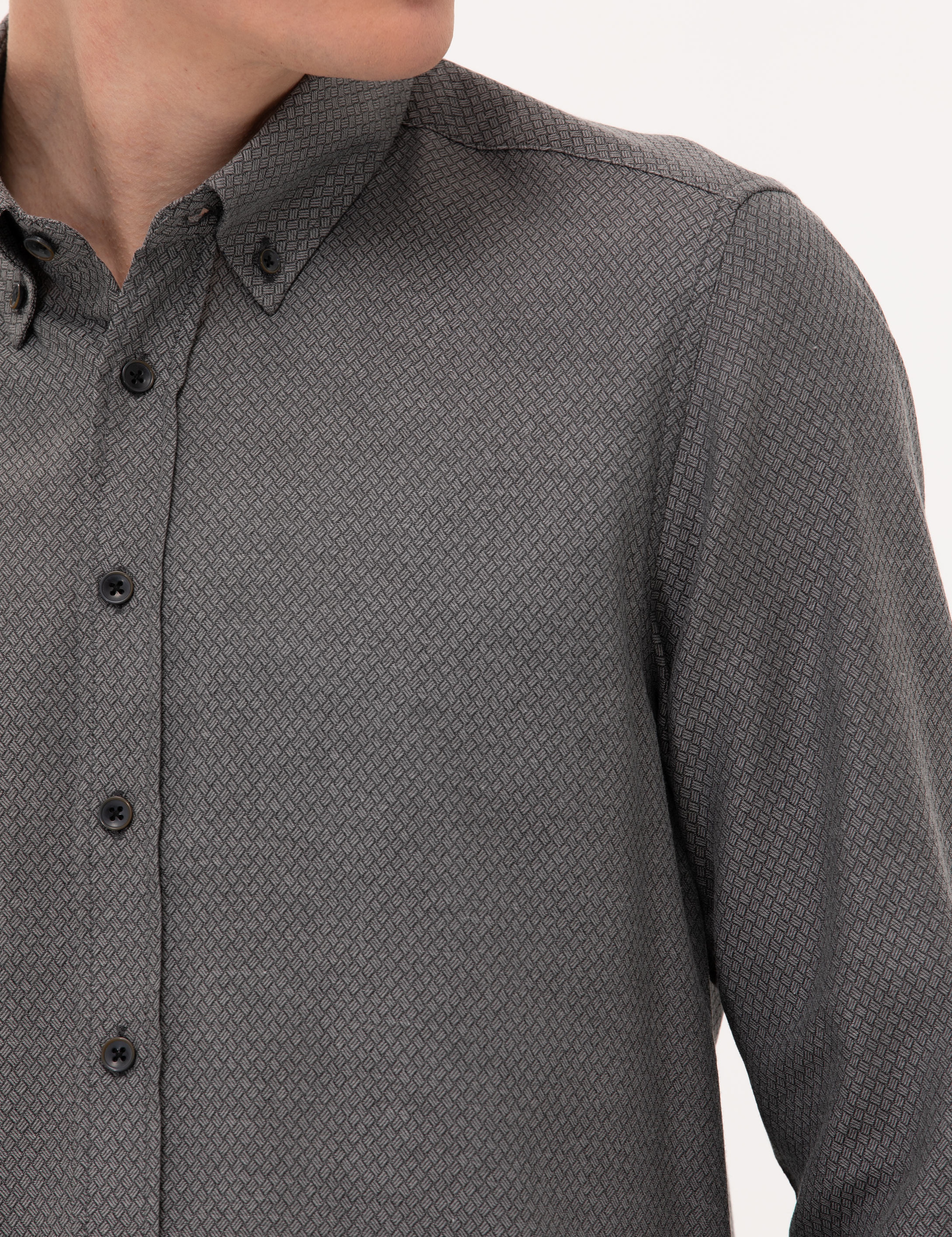 Siyah Slim Fit Uzun Kollu Gömlek - Image 7