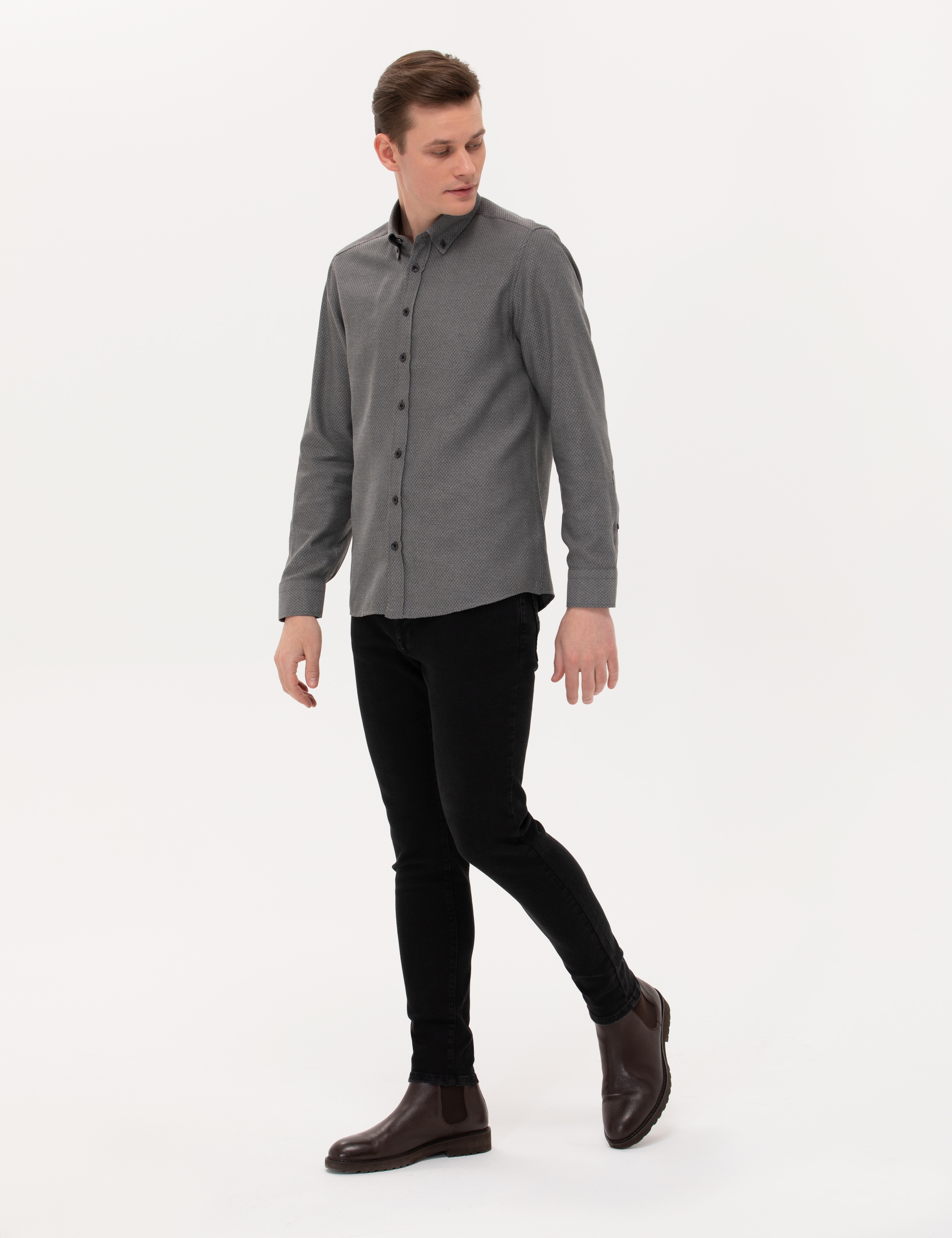 Siyah Slim Fit Uzun Kollu Gömlek - Image 4