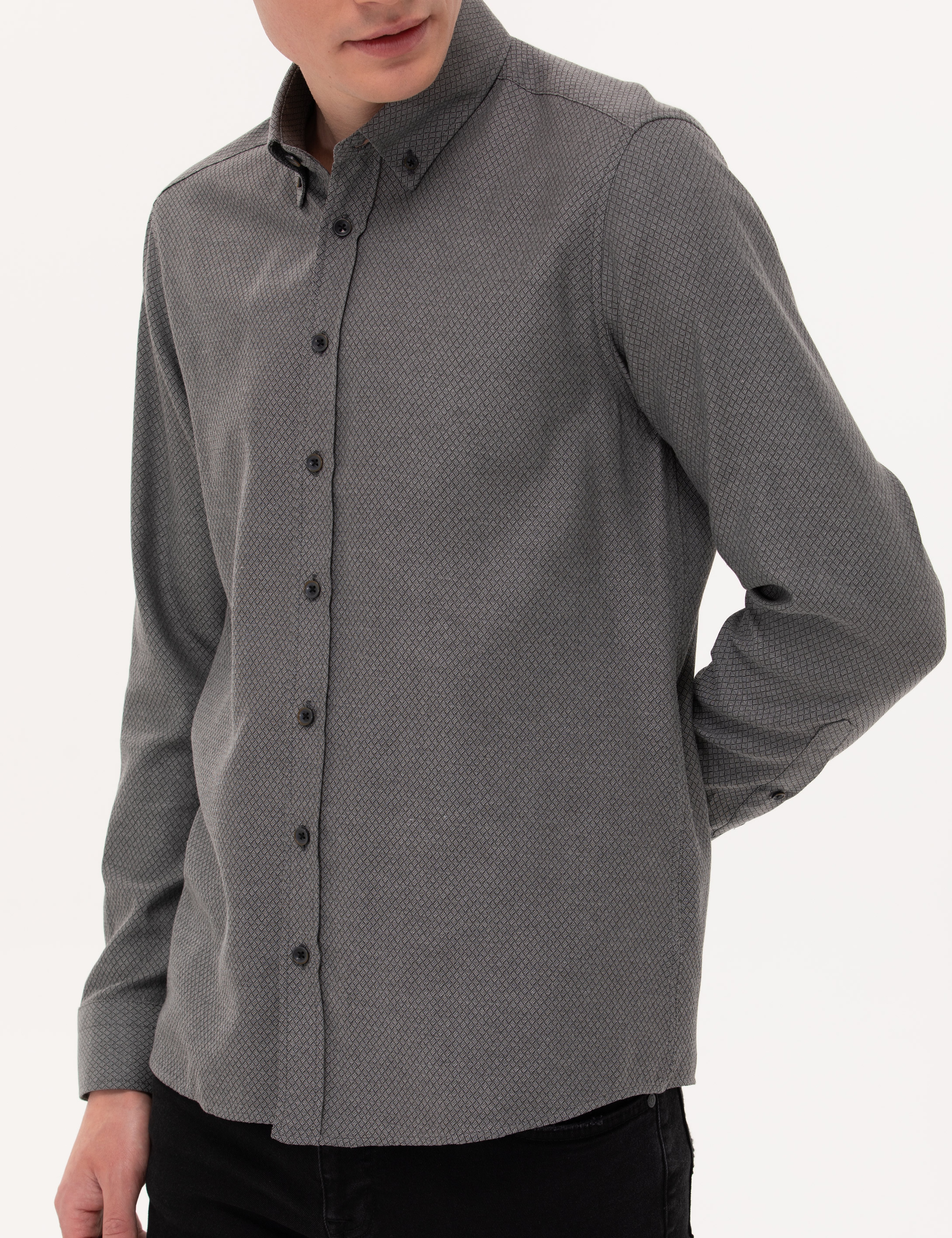 Siyah Slim Fit Uzun Kollu Gömlek - Image 6