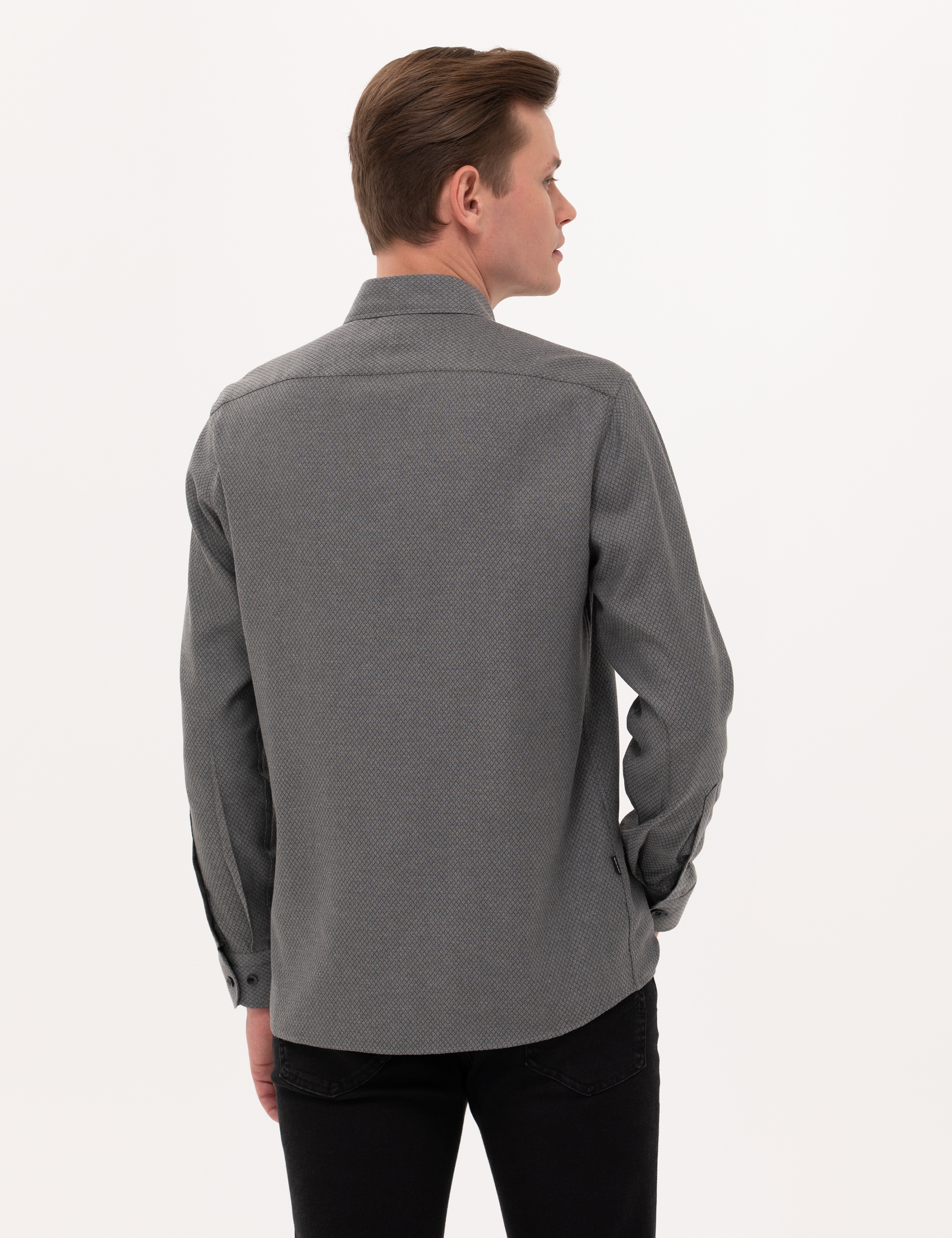 Siyah Slim Fit Uzun Kollu Gömlek - Image 5