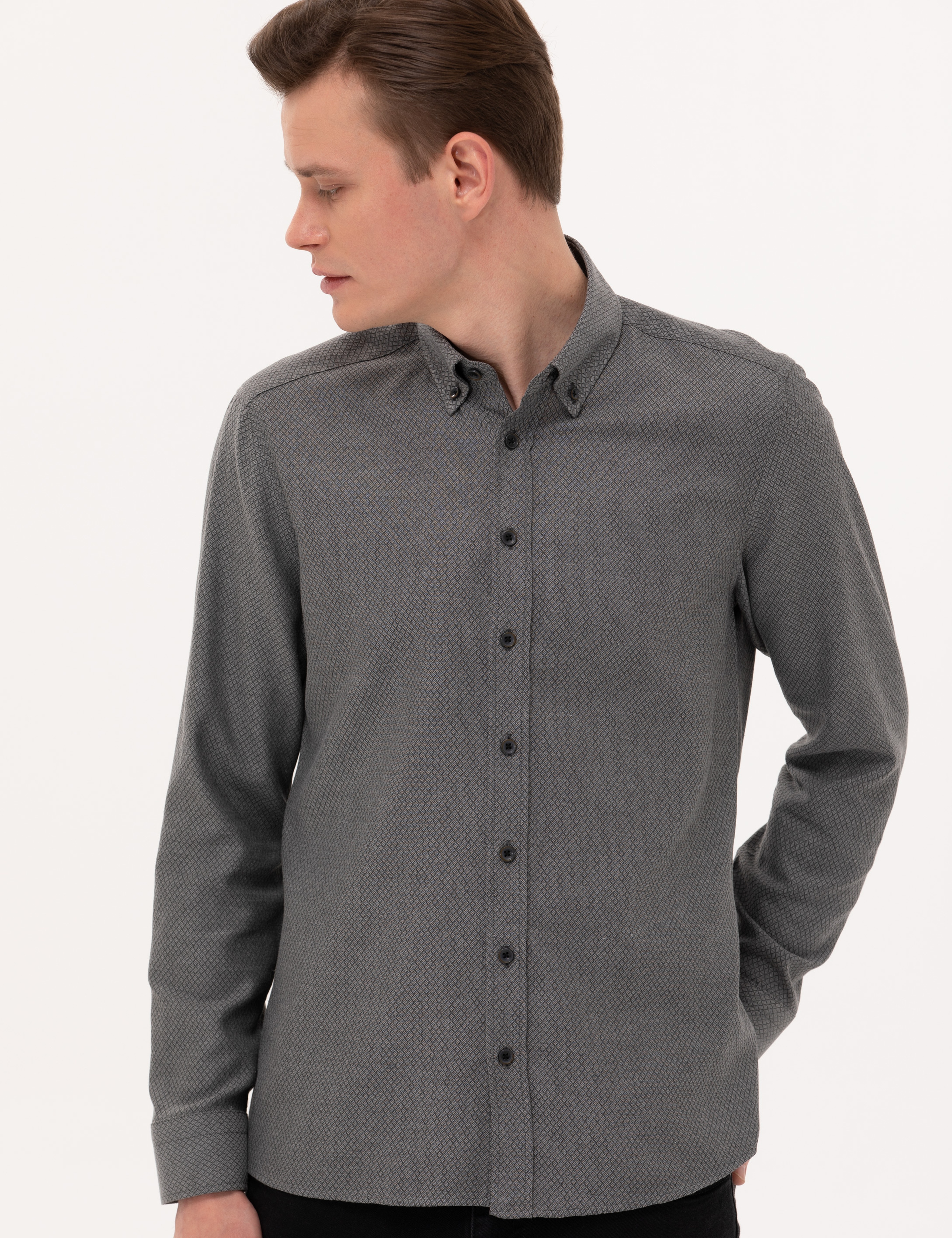 Siyah Slim Fit Uzun Kollu Gömlek - Image 3