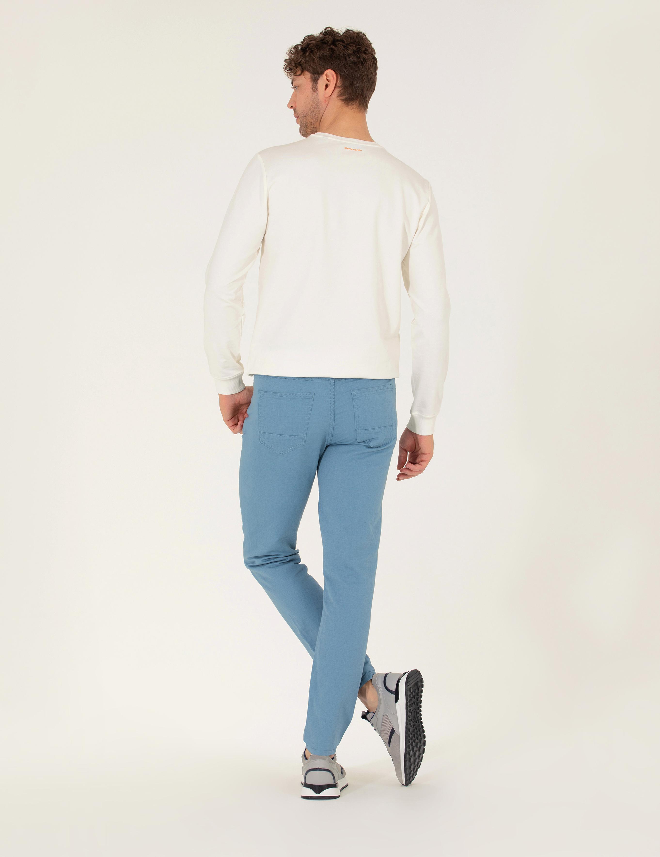 Koyu Mavi Slim Fit Keten Karışımlı Kanvas Pantolon