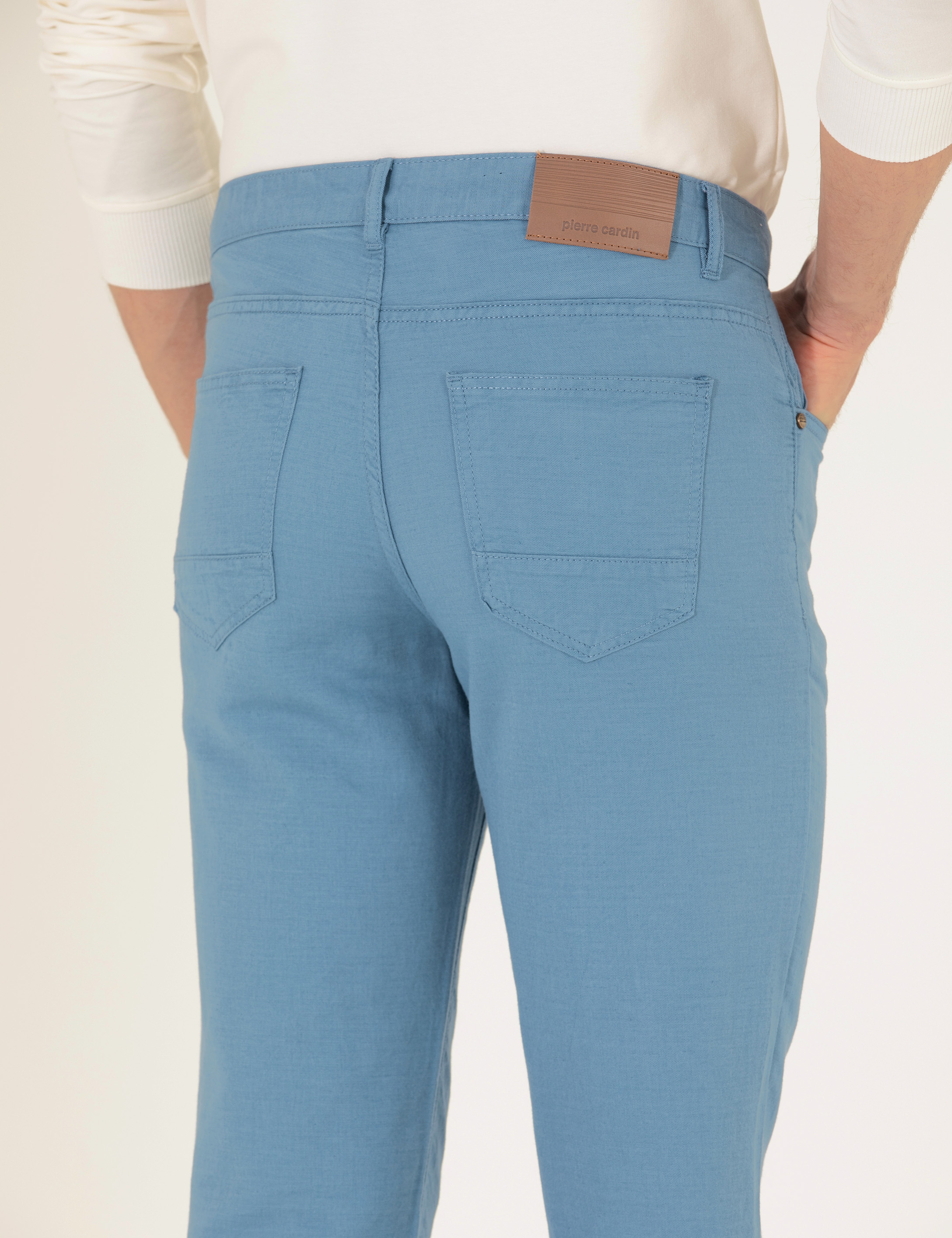 Koyu Mavi Slim Fit Keten Karışımlı Kanvas Pantolon - Image 7
