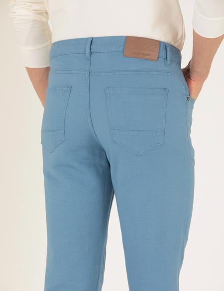 Koyu Mavi Slim Fit Keten Karışımlı Kanvas Pantolon - 50268095009