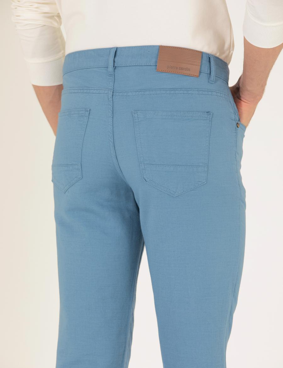Koyu Mavi Slim Fit Keten Karışımlı Kanvas Pantolon