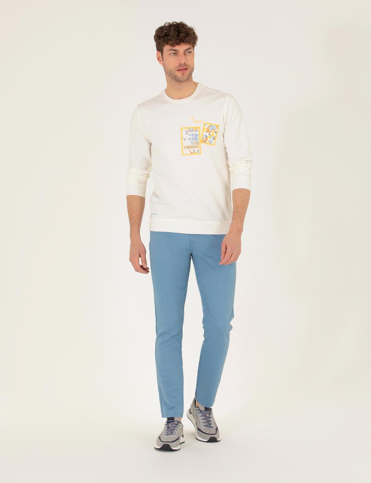 Koyu Mavi Slim Fit Keten Karışımlı Kanvas Pantolon