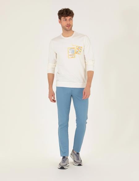 Koyu Mavi Slim Fit Keten Karışımlı Kanvas Pantolon - 50268095009