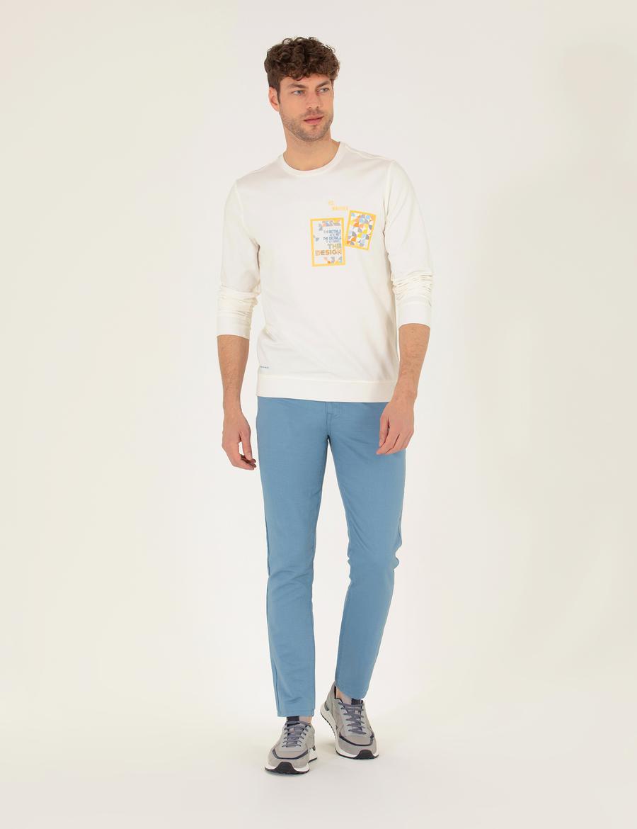 Koyu Mavi Slim Fit Keten Karışımlı Kanvas Pantolon