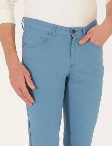 Koyu Mavi Slim Fit Keten Karışımlı Kanvas Pantolon