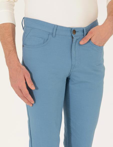 Koyu Mavi Slim Fit Keten Karışımlı Kanvas Pantolon - 50268095009