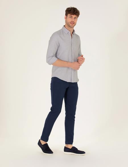 Lacivert Slim Fit Keten Karışımlı Kanvas Pantolon - 50268095064