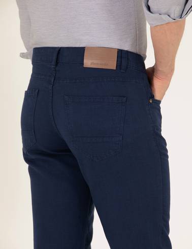 Lacivert Slim Fit Keten Karışımlı Kanvas Pantolon