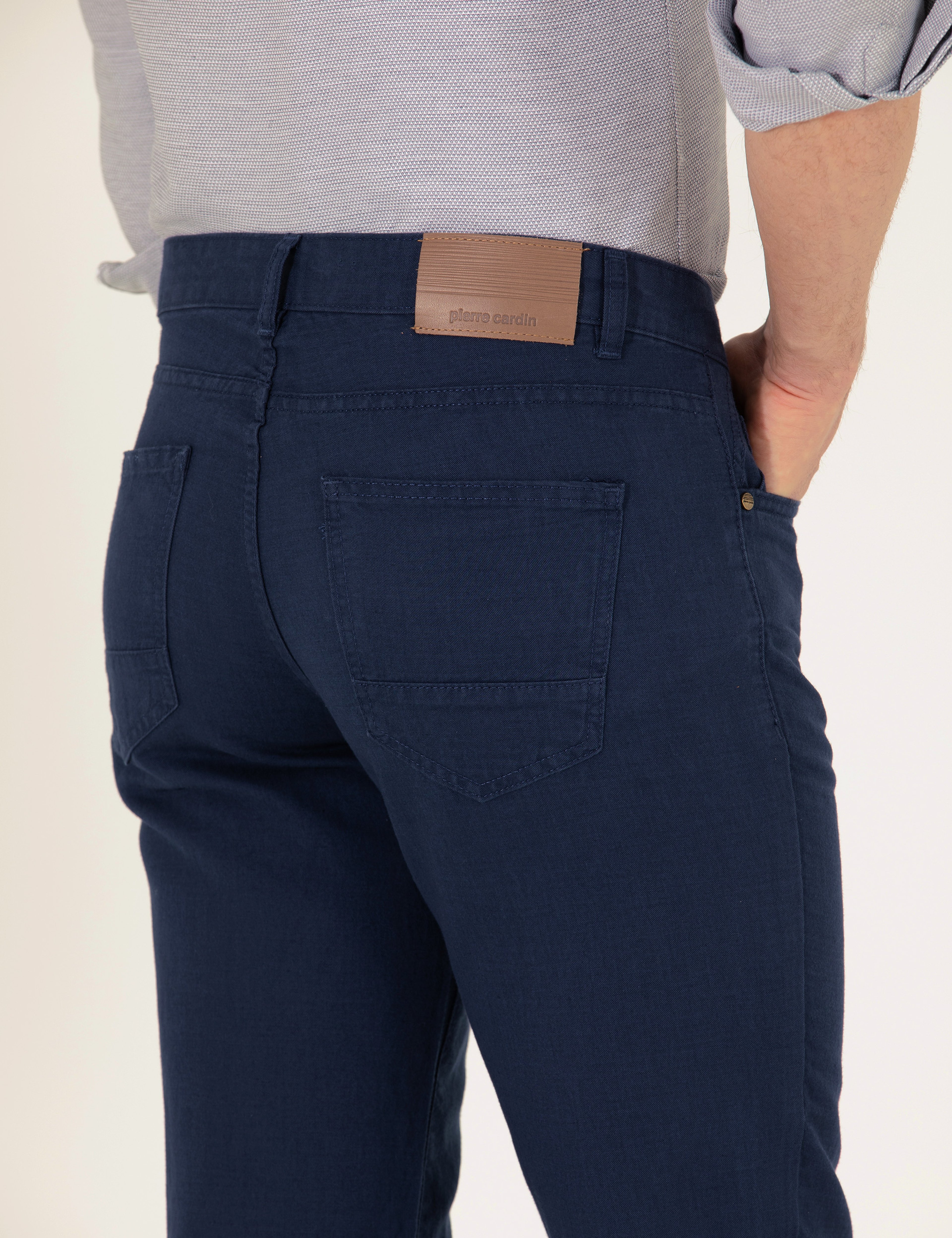 Lacivert Slim Fit Keten Karışımlı Kanvas Pantolon - Image 7