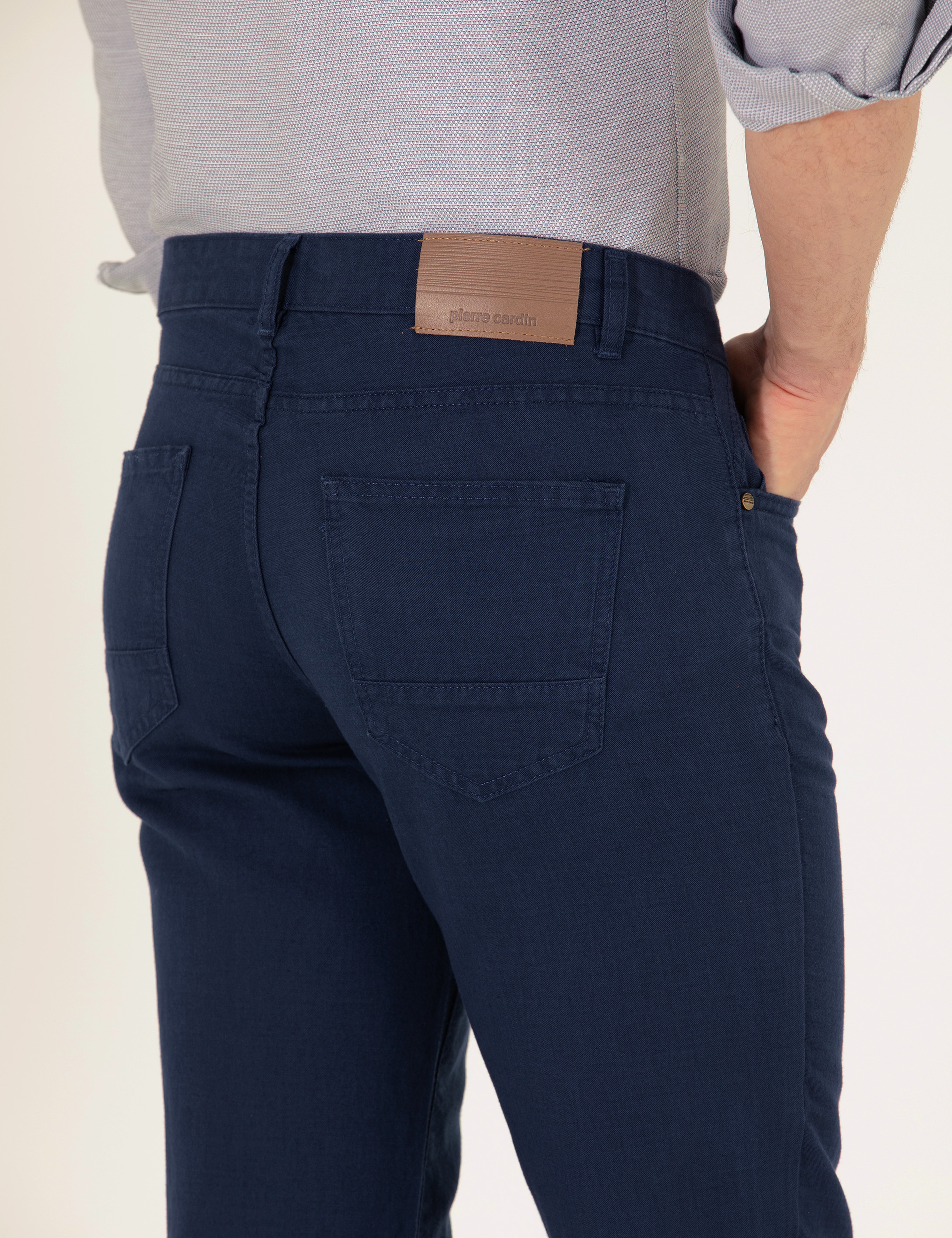 Lacivert Slim Fit Keten Karışımlı Kanvas Pantolon