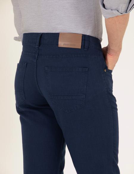 Lacivert Slim Fit Keten Karışımlı Kanvas Pantolon - 50268095064