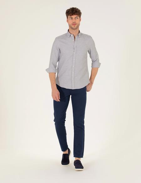 Lacivert Slim Fit Keten Karışımlı Kanvas Pantolon - 50268095064