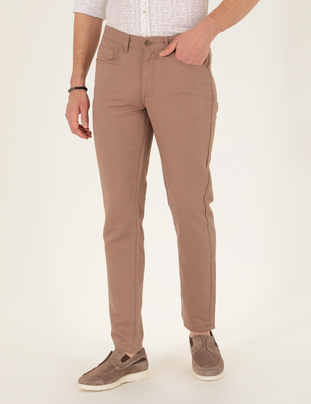 Vizon Slim Fit Keten Karışımlı Kanvas Pantolon - 50268095174