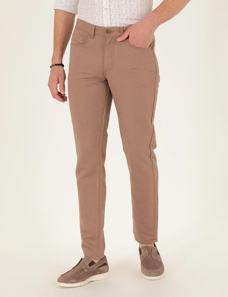 Vizon Slim Fit Keten Karışımlı Kanvas Pantolon