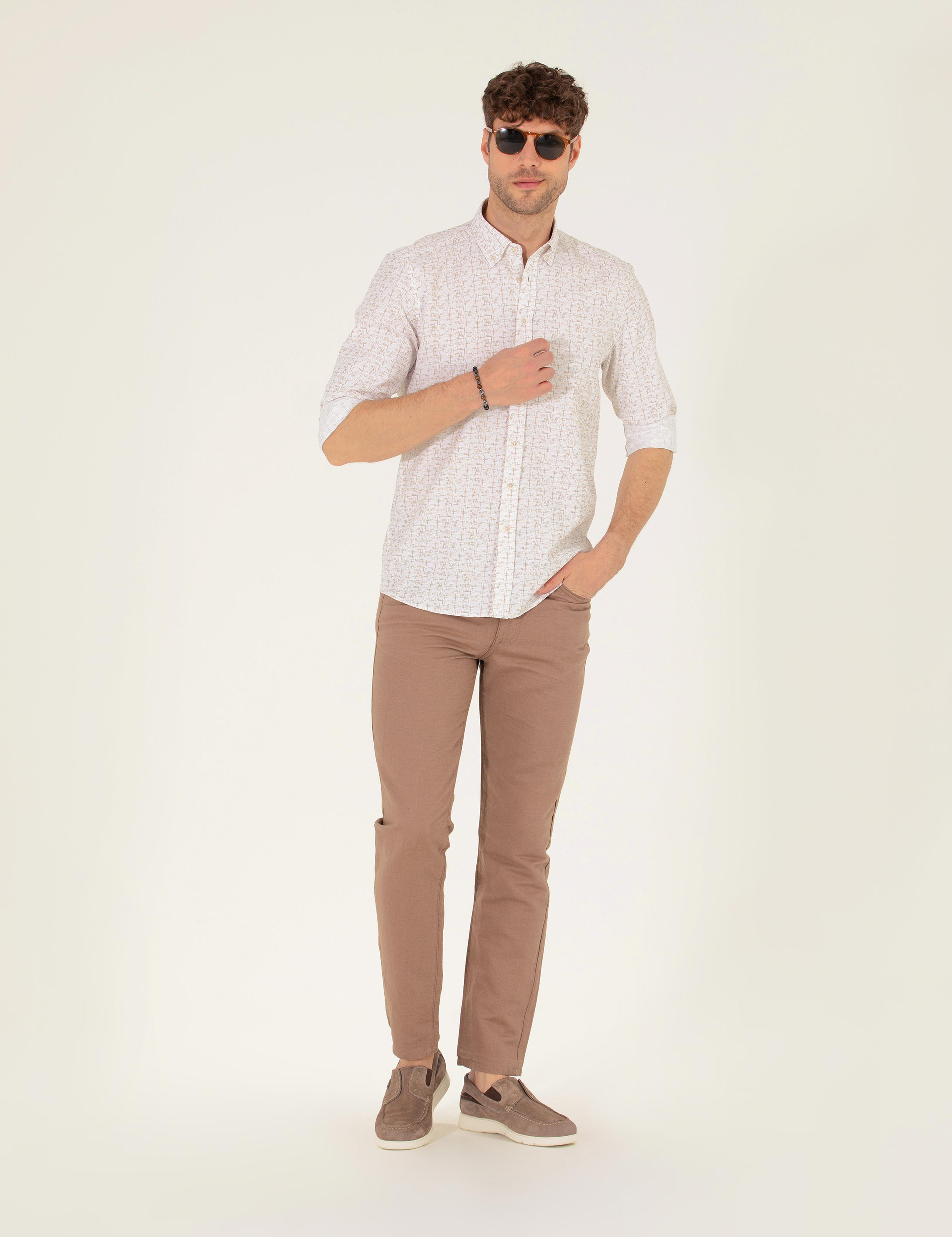 Vizon Slim Fit Keten Karışımlı Kanvas Pantolon