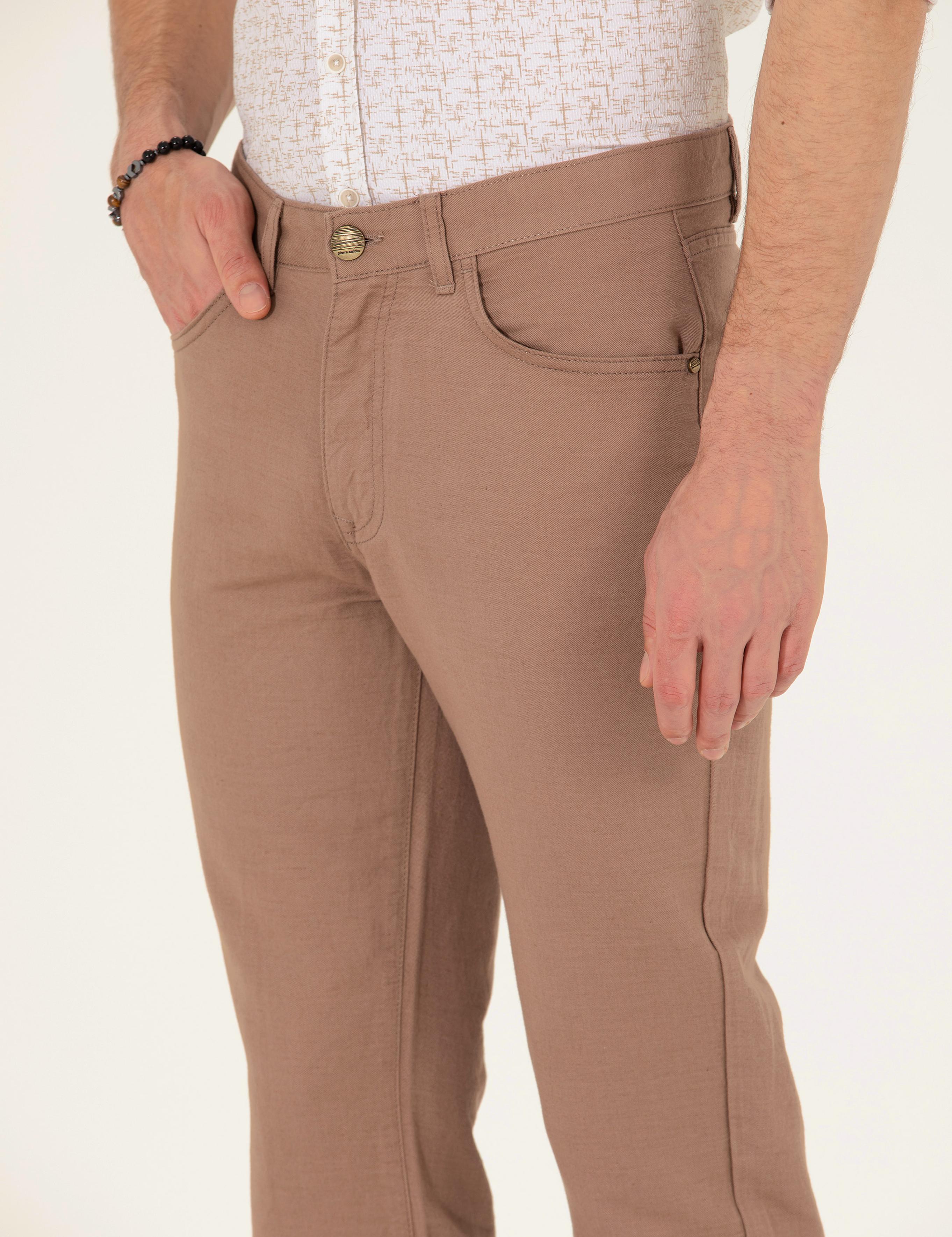 Vizon Slim Fit Keten Karışımlı Kanvas Pantolon