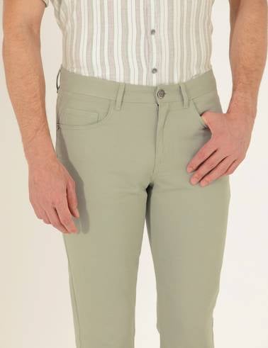 Açık Yeşil Slim Fit Keten Karışımlı Kanvas Pantolon