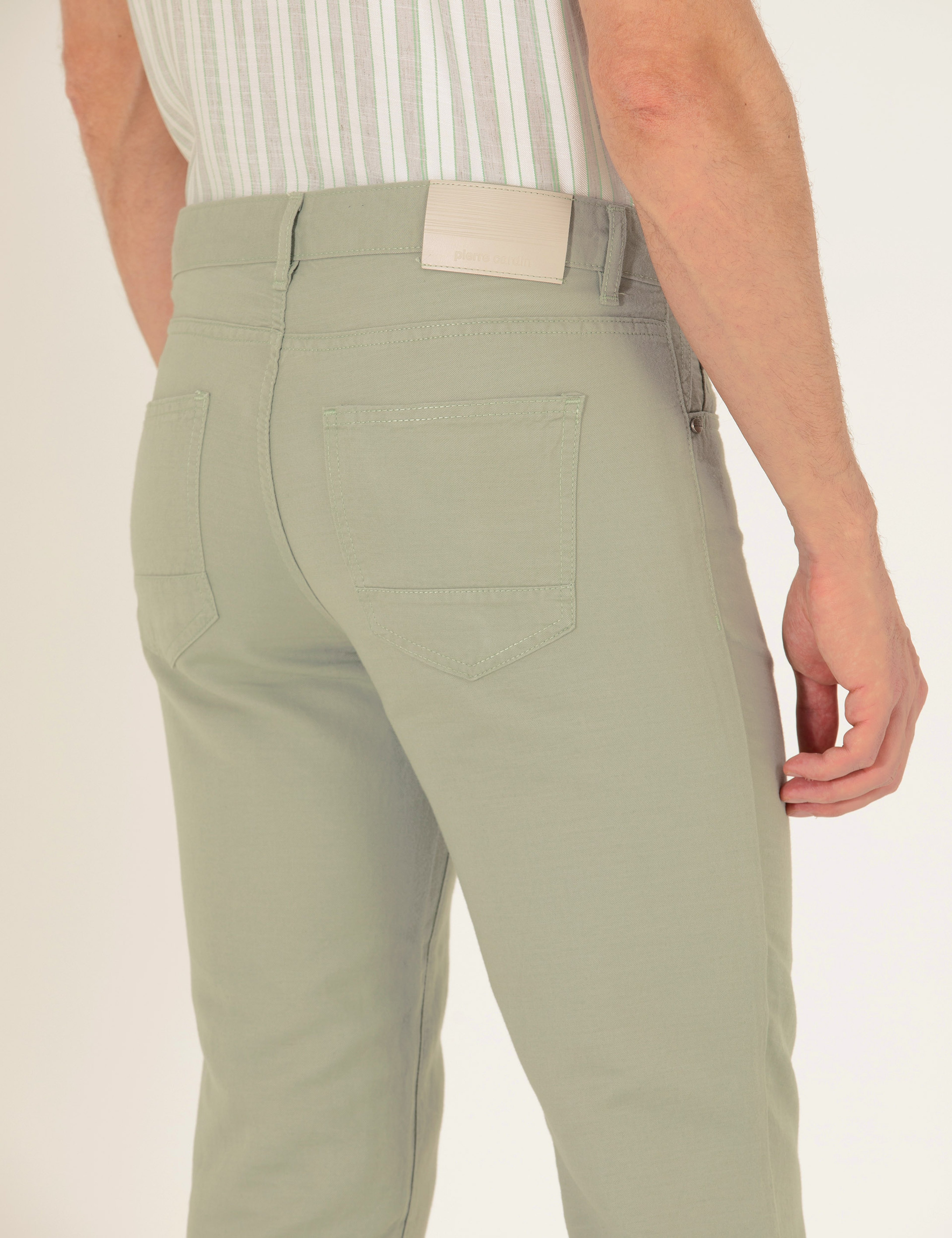 Açık Yeşil Slim Fit Keten Karışımlı Kanvas Pantolon - Image 7
