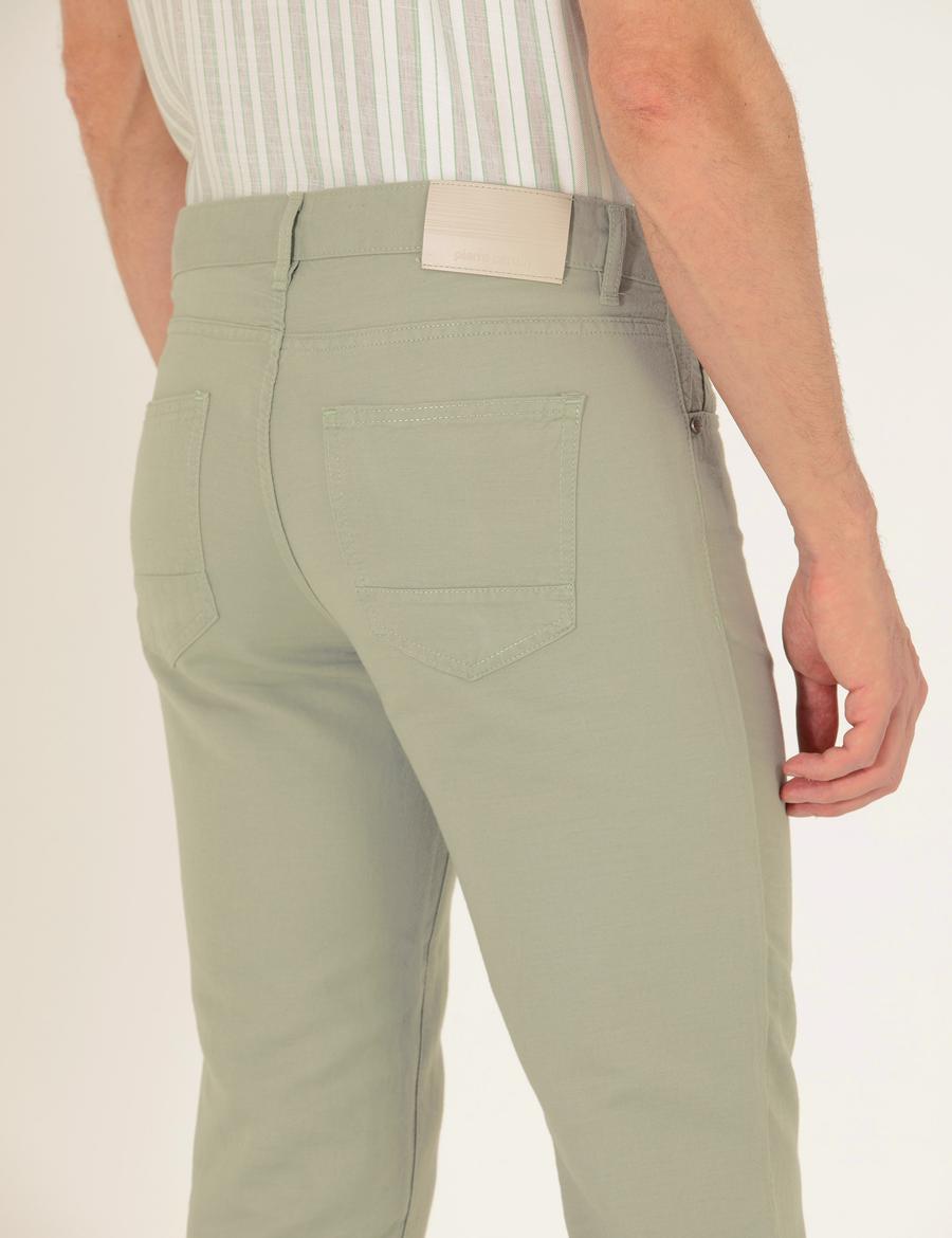 Açık Yeşil Slim Fit Keten Karışımlı Kanvas Pantolon