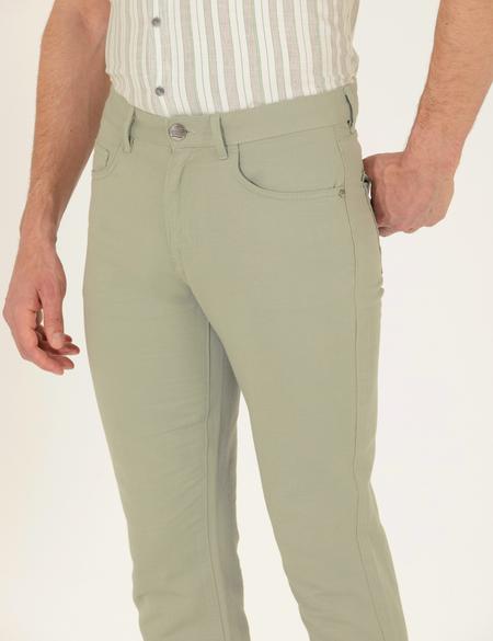 Açık Yeşil Slim Fit Keten Karışımlı Kanvas Pantolon - 50268095339