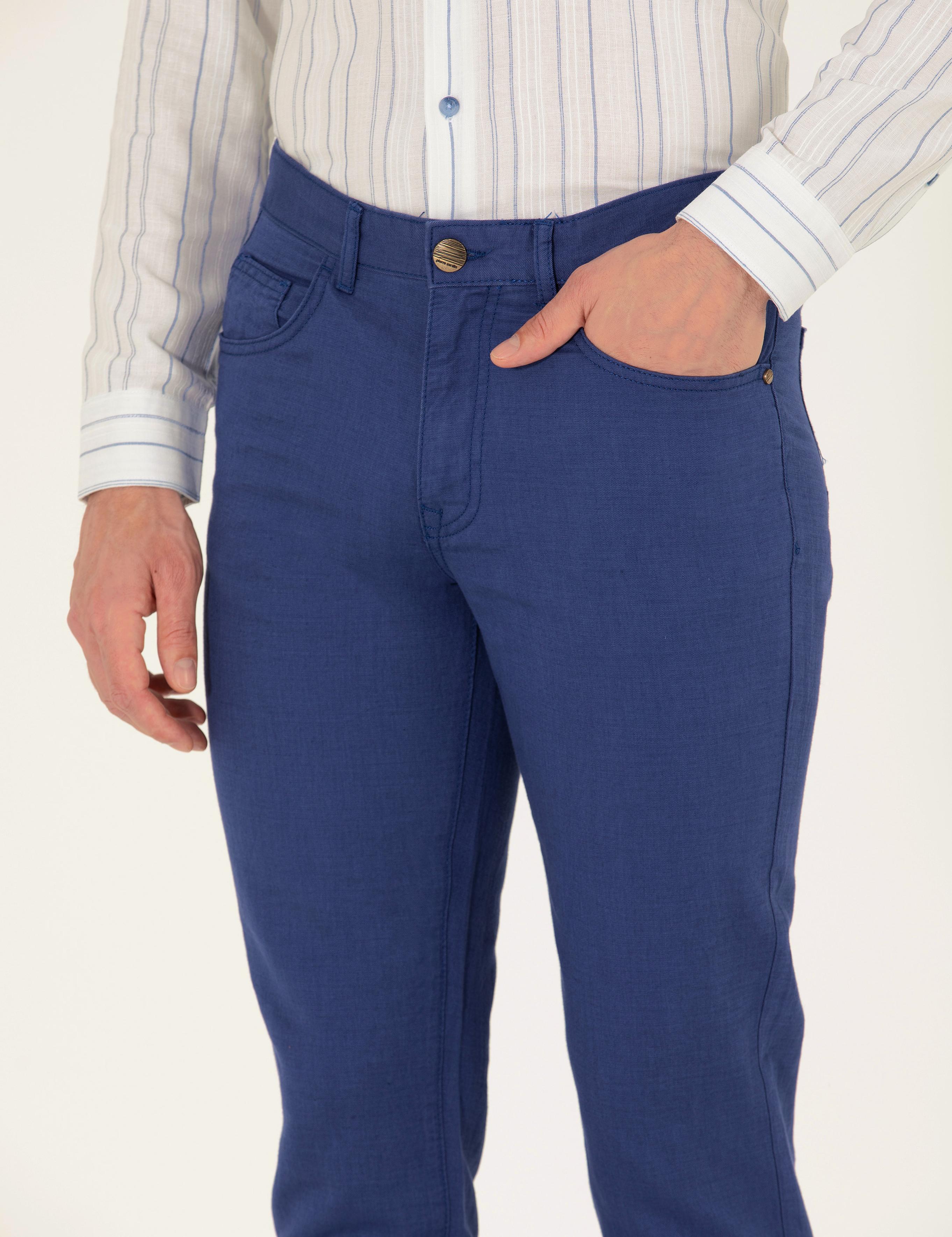 İndigo Slim Fit Keten Karışımlı Kanvas Pantolon