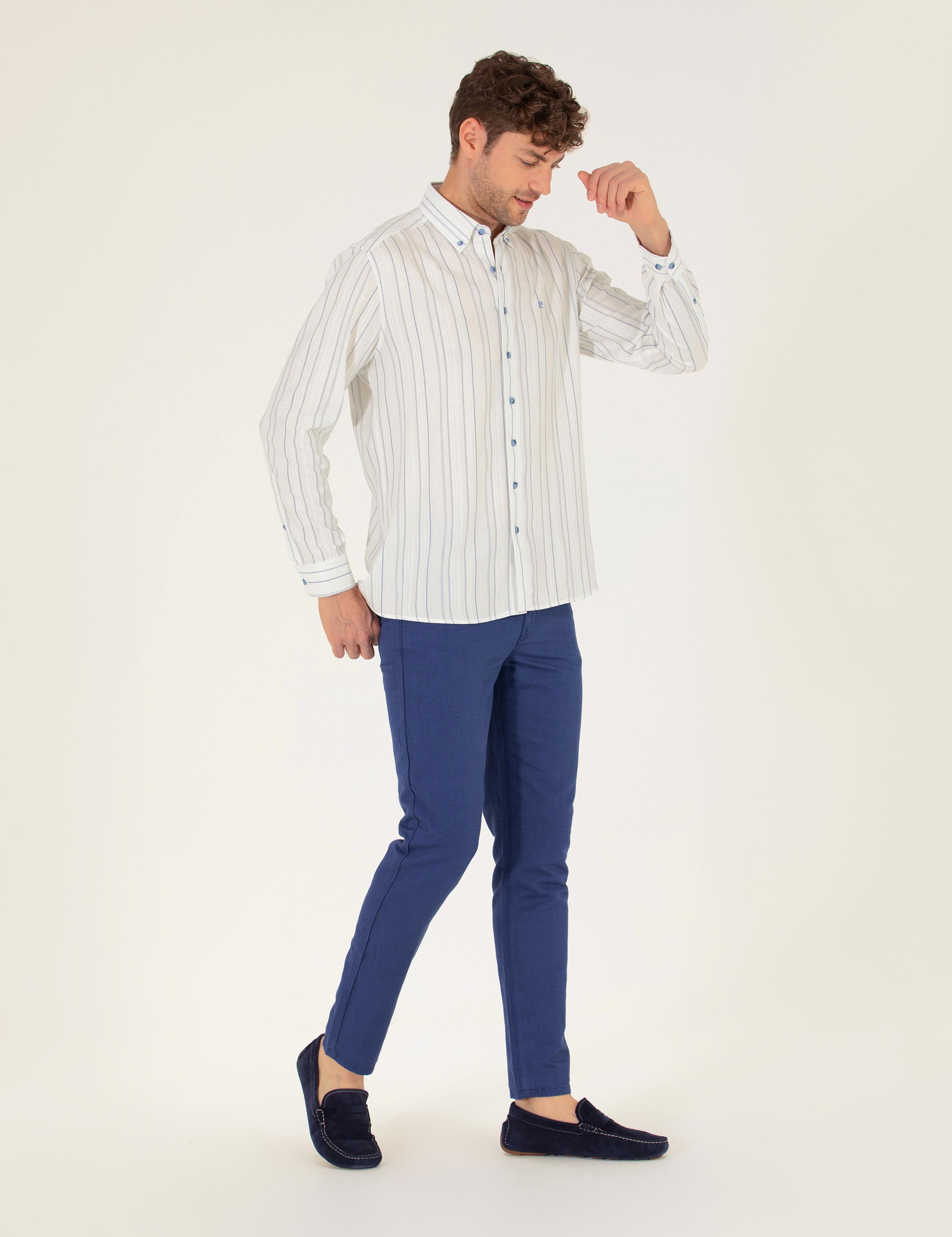 İndigo Slim Fit Keten Karışımlı Kanvas Pantolon