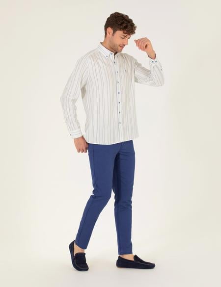 İndigo Slim Fit Keten Karışımlı Kanvas Pantolon - 50268095398