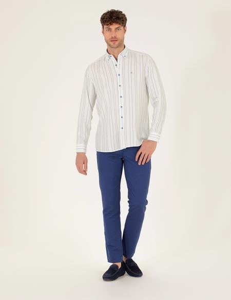 İndigo Slim Fit Keten Karışımlı Kanvas Pantolon - 50268095398