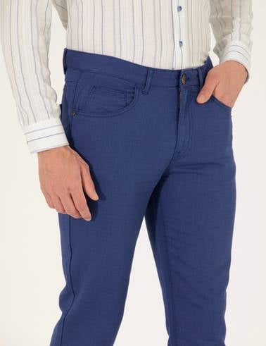 İndigo Slim Fit Keten Karışımlı Kanvas Pantolon