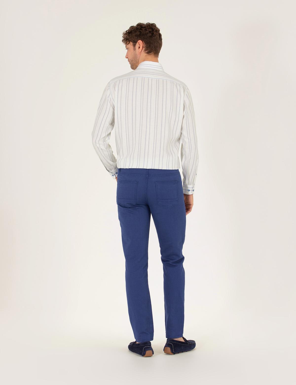 İndigo Slim Fit Keten Karışımlı Kanvas Pantolon - 50268095398