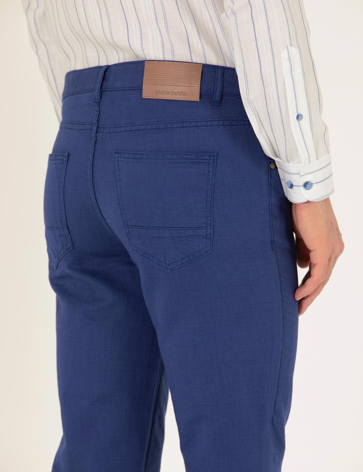 İndigo Slim Fit Keten Karışımlı Kanvas Pantolon - 50268095398