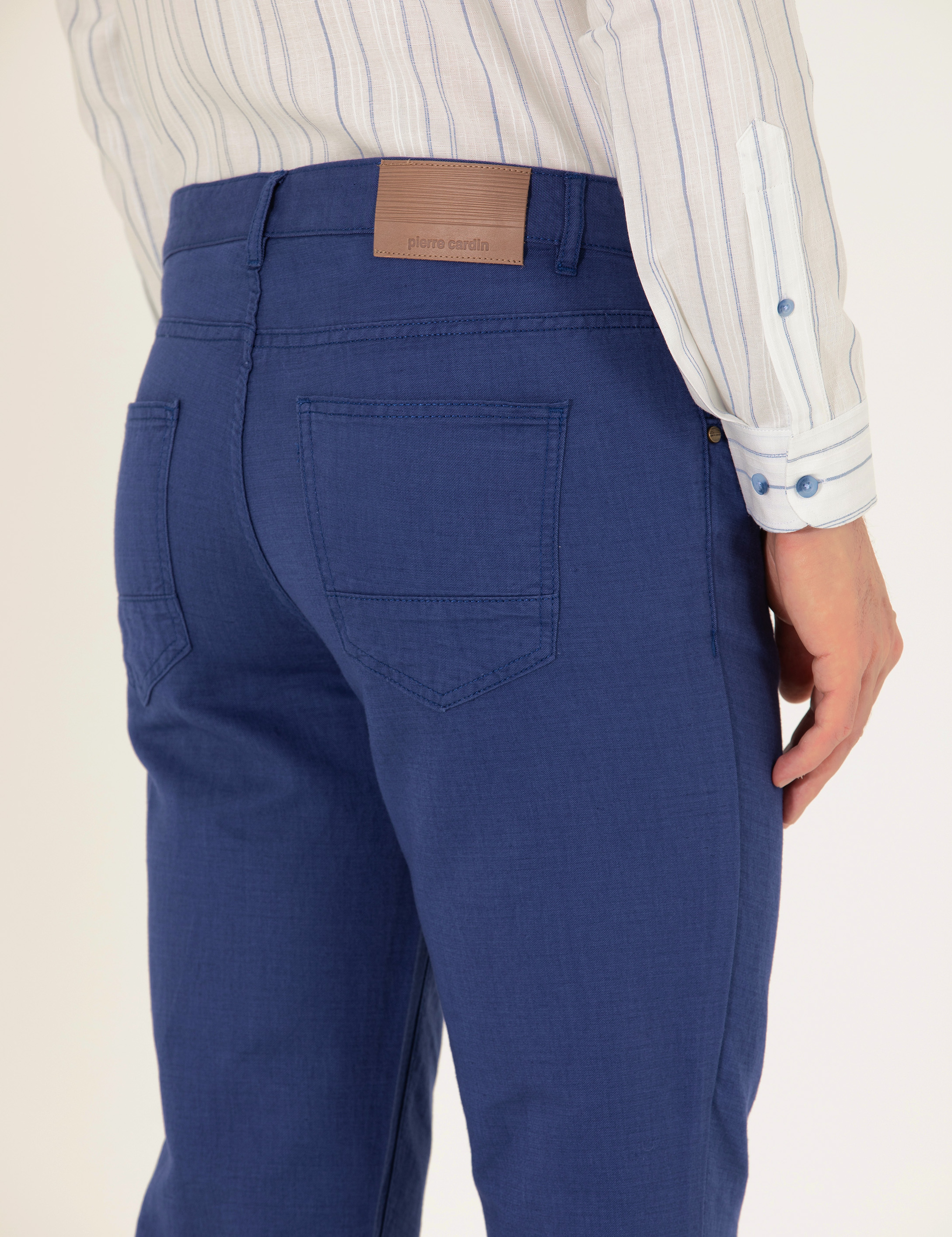 İndigo Slim Fit Keten Karışımlı Kanvas Pantolon - Image 7
