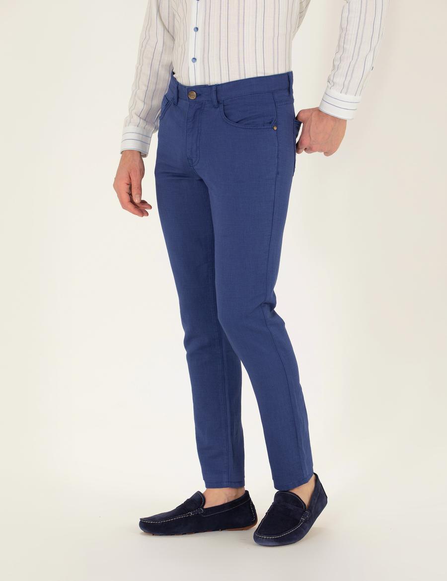 İndigo Slim Fit Keten Karışımlı Kanvas Pantolon