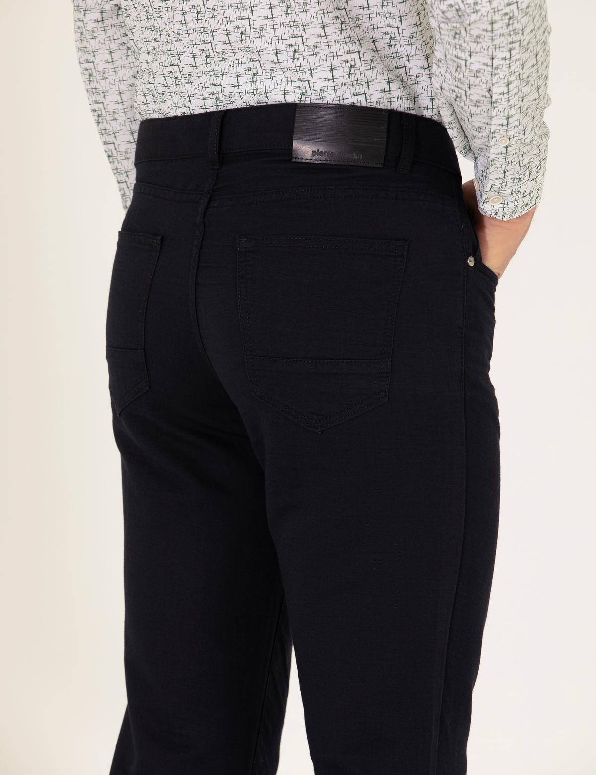 Siyah Slim Fit Keten Karışımlı Kanvas Pantolon - 50268095519