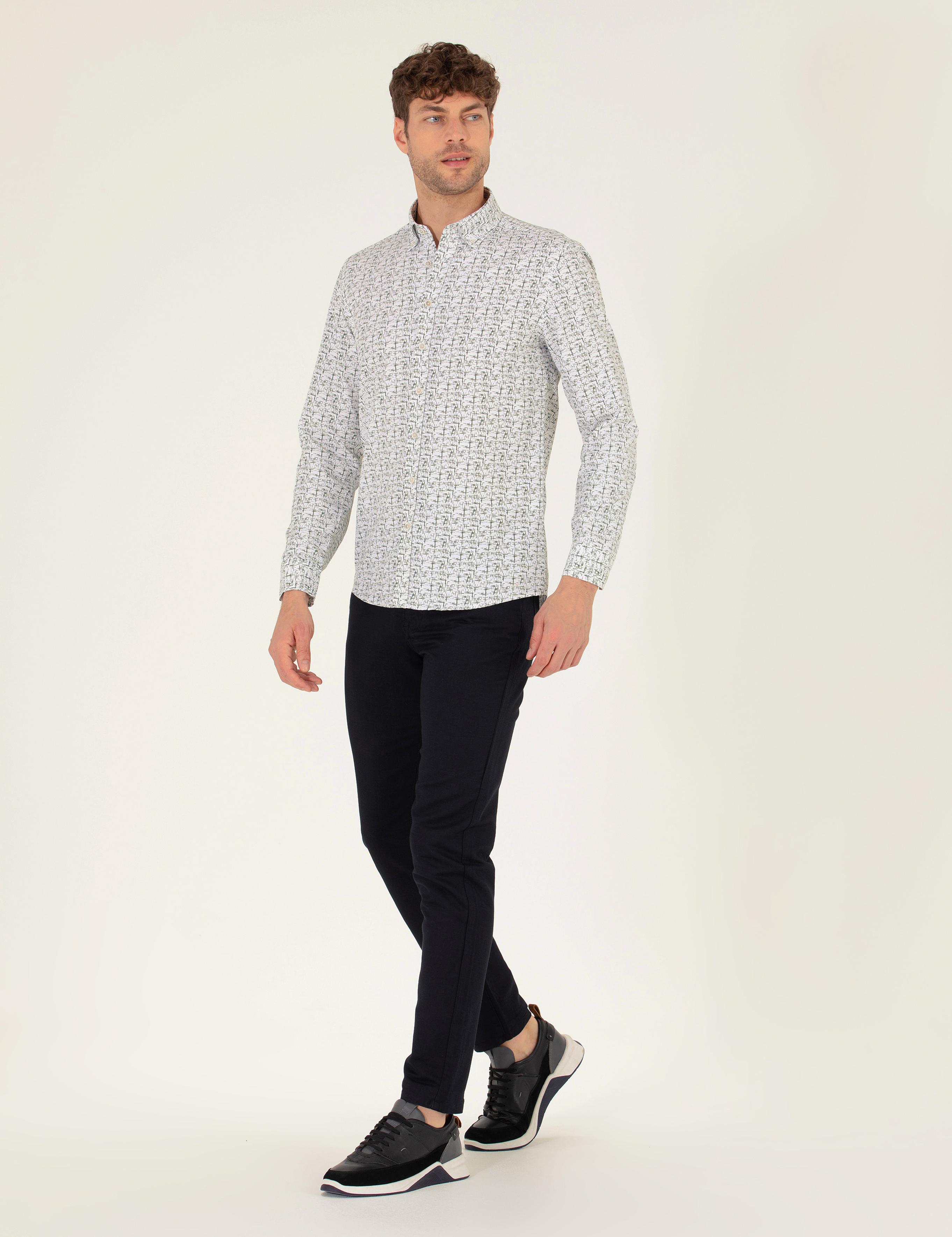 Siyah Slim Fit Keten Karışımlı Kanvas Pantolon