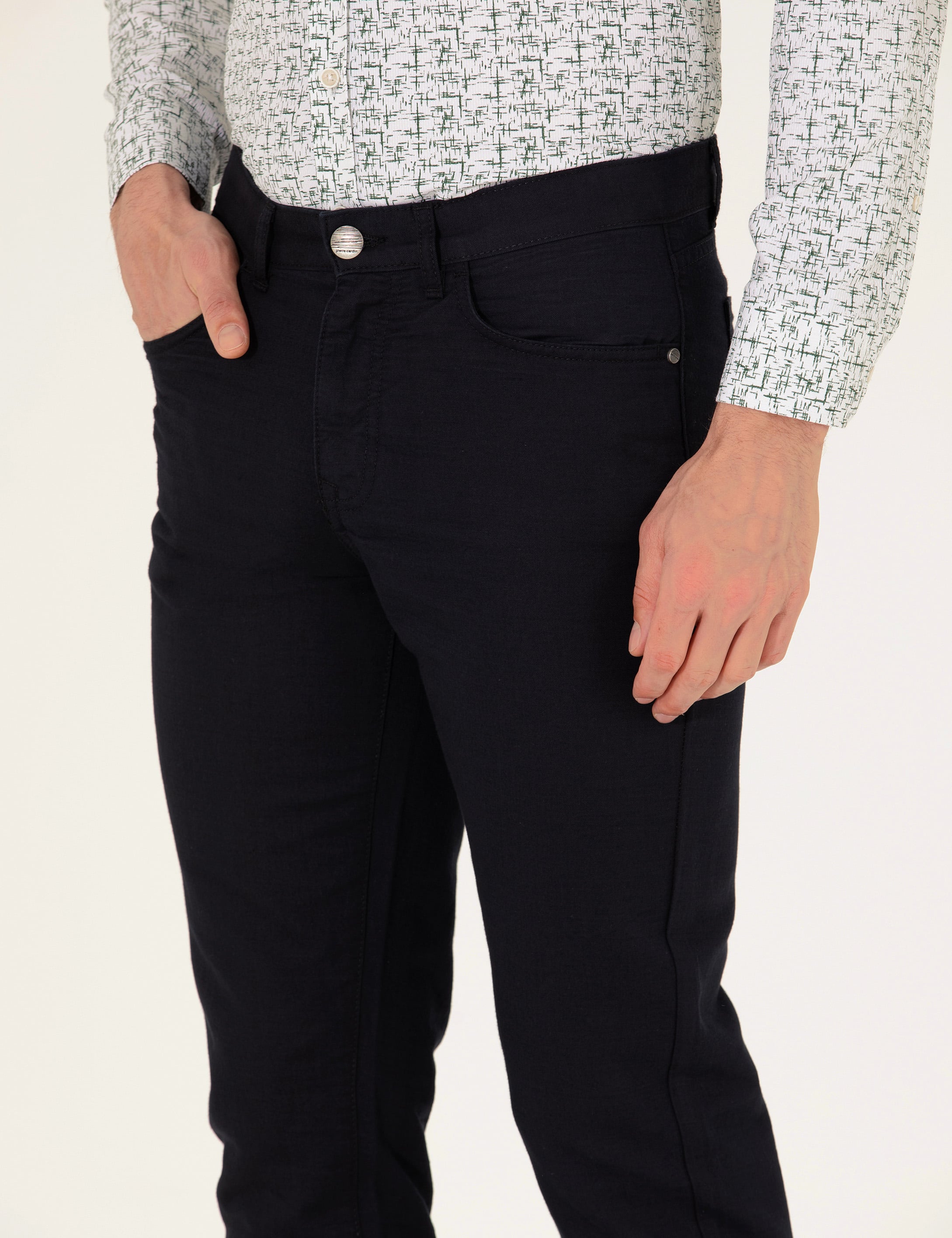 Pierre Cardin Siyah Slim Fit Keten Karışımlı Kanvas Pantolon görsel 5