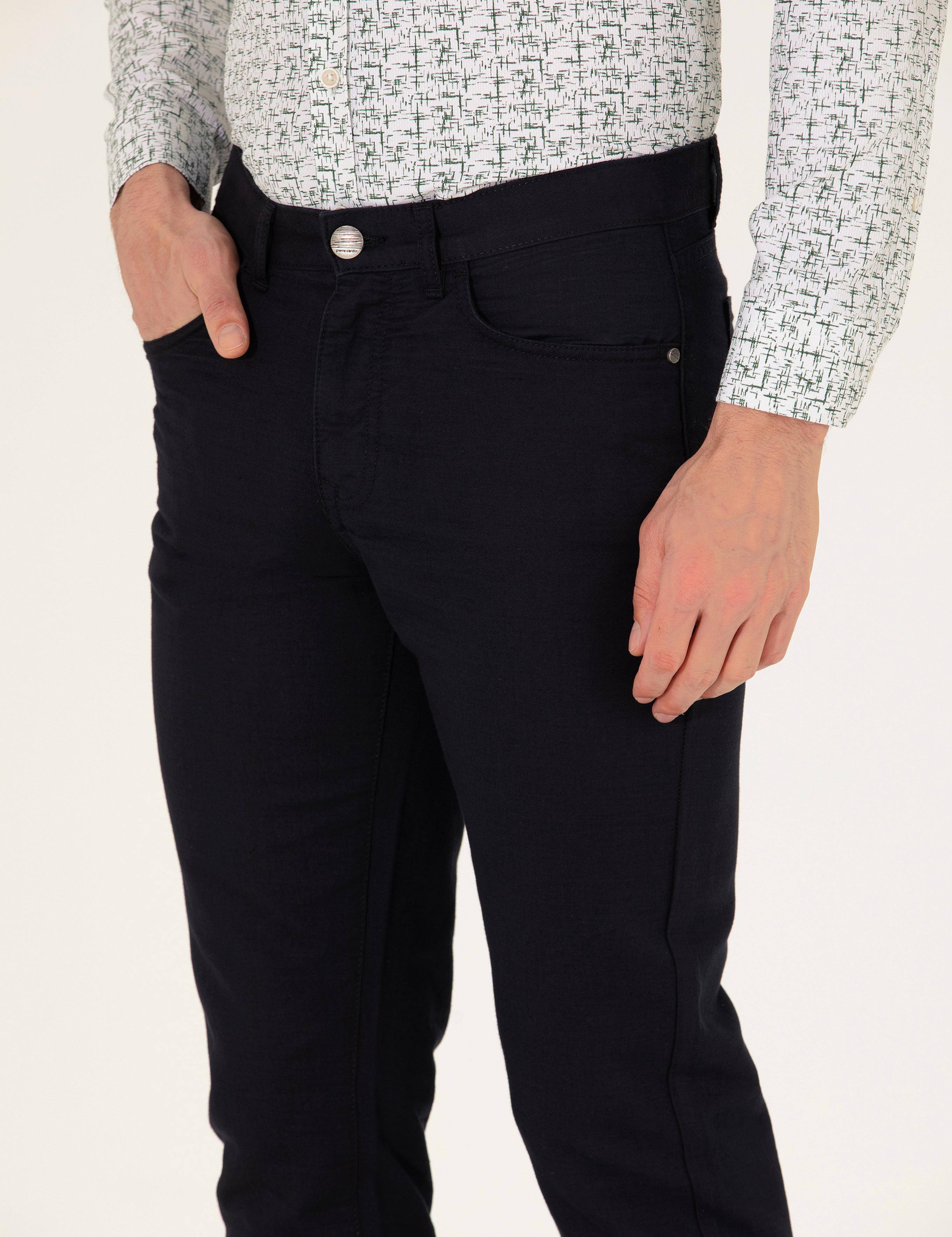 Siyah Slim Fit Keten Karışımlı Kanvas Pantolon