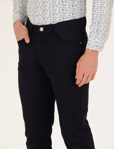 Siyah Slim Fit Keten Karışımlı Kanvas Pantolon
