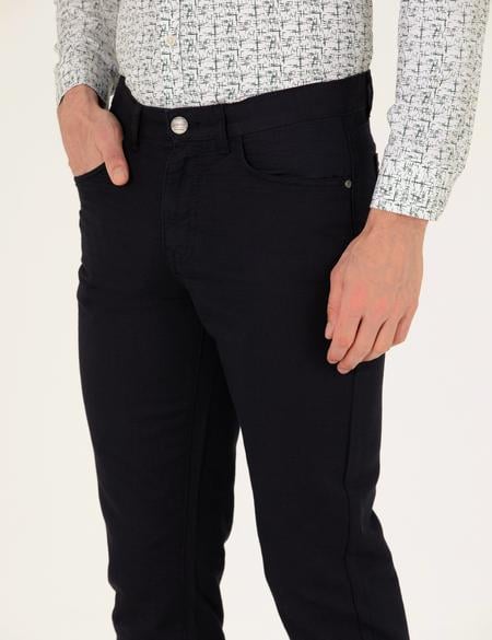 Siyah Slim Fit Keten Karışımlı Kanvas Pantolon - 50268095519